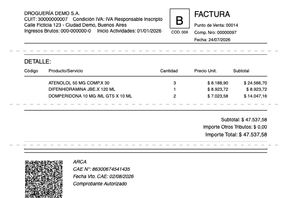 Factura electrónica emitida desde Remitar con CAE